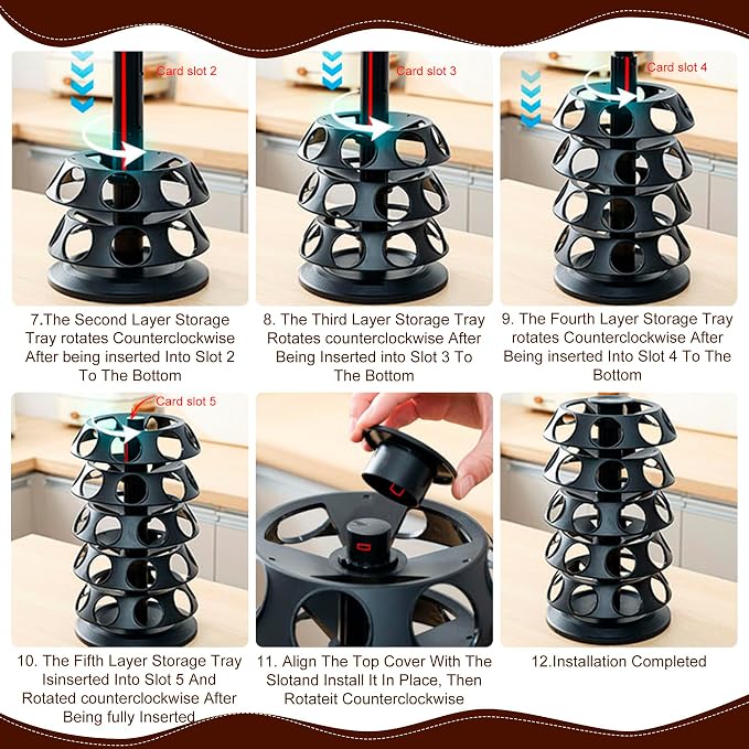 CEHNCEH K Cup Holder: Coffee Pod Carousel Organizer, Compatible with 40 Keurig K-Cup Pods, Spins 360-Degrees - Lazy Susan Platform, Home or Office Kitchen Counter Organize (New Model Black)