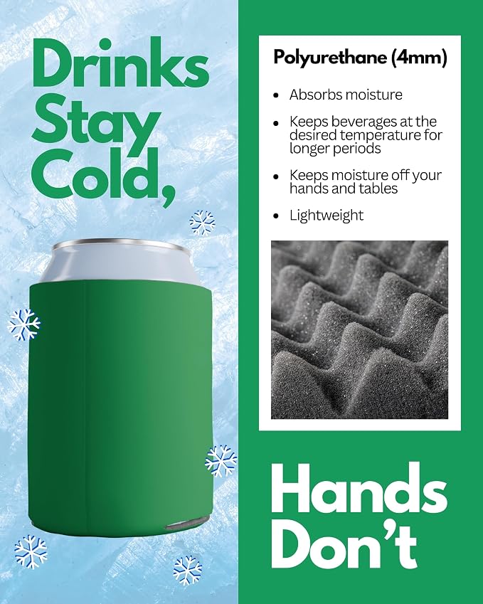 PartyPrints 25 Pack Emerald Blank Can Cooler Sleeves, Customizable Bulk Insulated Foam for Beer, Collapsible Plain Drink Holder, Cold Soda Insulator, 12oz Regular, 16oz Tall Cans