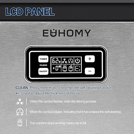 EUHOMY Commercial Ice Maker Machine, 150lbs/24H Stainless Steel Under Counter ice Machine with 33lbs Ice Storage Capacity, Freestanding Ice Maker