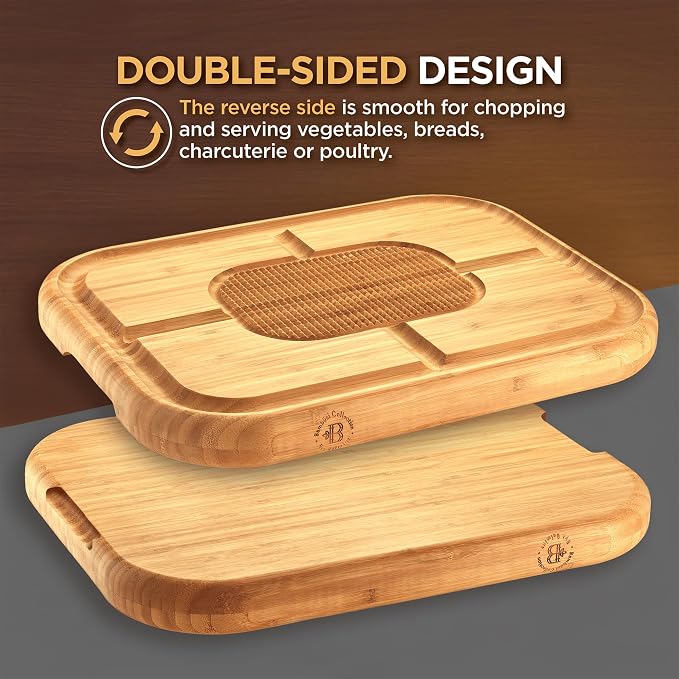 Meat Cutting Board - Extra Large Bamboo Carving Board, 18 x 13 Thick Butcher Block with Deep Juice Groove, Non Slip Center, Reversible Board for Steak, Brisket, Turkey, BBQ Prep Grilling Gifts for Men