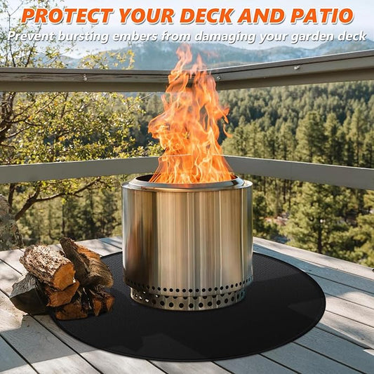 24" Fire Pit Mat for Solo Stove Bonfire, Double-Sided Fireproof Under Grill Mat Deck Patio Protector Pad, Round BBQ Mat for Solo Stove Accessories, Easy to Clean, Reusable (0.9mm)