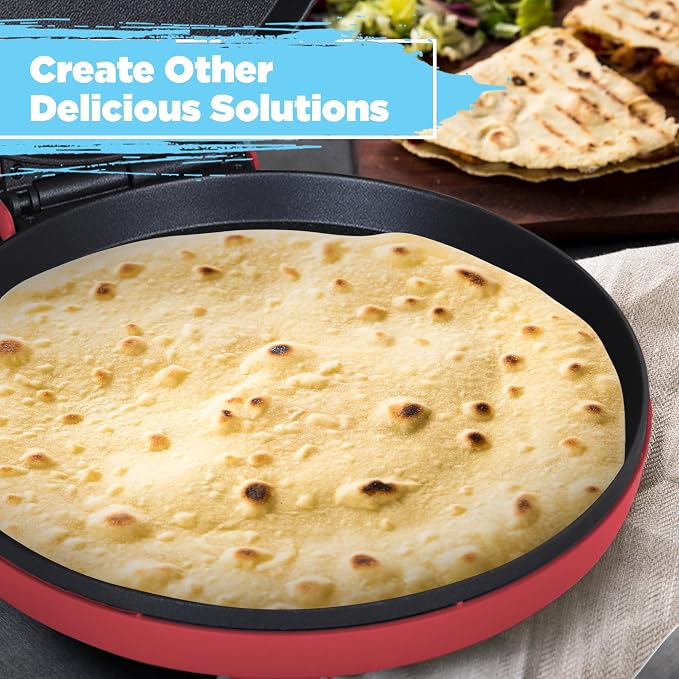 Courant Pizza Maker 12 inch Pizzas Machine, Newly improved Cool-touch Handle Non-Stick plates Pizza oven & CalzoneMaker, Electric Countertop Oven for Home or School, 12” Indoor Grill/Griddle, Red
