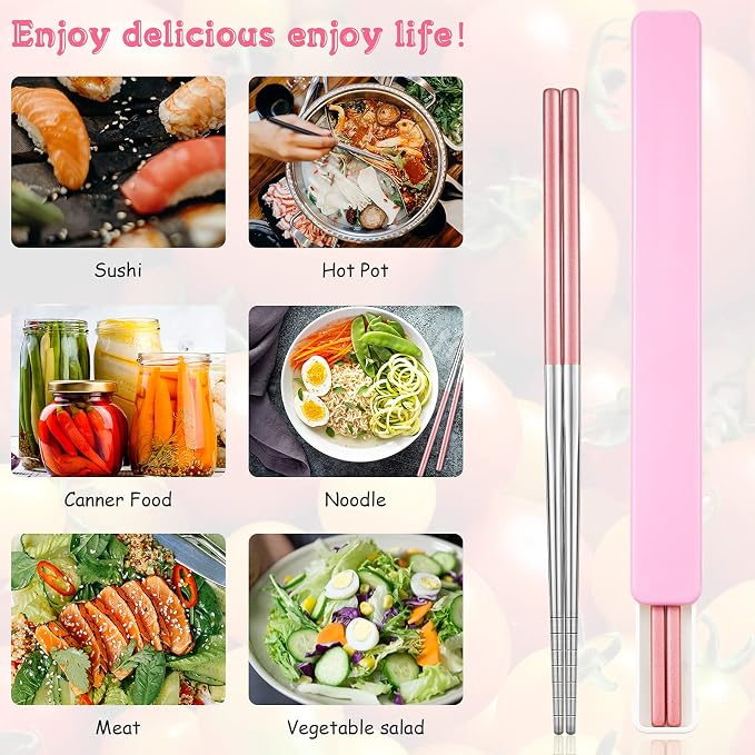 Patelai 4 Pairs Portable Chopsticks with Case Metal Stainless Steel Chopsticks Reusable Portable Utensil for Travel, Office Lunch & Holiday Gift for Friends & Family
