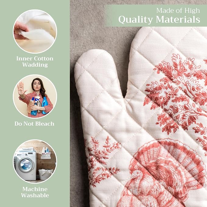 Maison d'Hermine Oven Gloves 100% Cotton Oven Mitt (7" x 13", Pack of 1) | With Loop Heat Resistant BBQ Cooking Gloves Baking Kitchen Handling Hot Pans Thanksgiving Christmas - Holy Jouy - Red