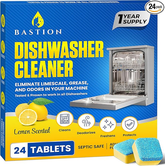 Dishwasher Cleaner Tablets - 24 Tablets (1-Year Supply) Lemon-Scented, Heavy Duty Cleaning Descaler Pods for Dish Washer, Deep Cleans & Maintains Your Dishwashing Machine for Optimal Performance