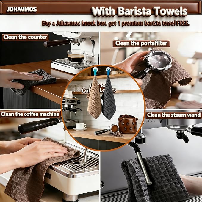 5-Inch Espresso Knock Box, Holds 15+ Coffee Pucks with Barista Towels, Removable Knock Bar & Anti-Slip Base, Espresso Machine Accessories for Home/Office (Classic Brown)