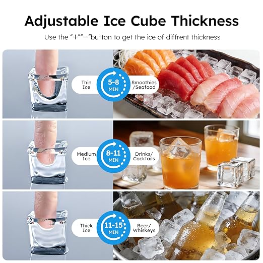 Commercial Ice Maker Machine - 200 Lbs/24H, Commercial Ice Machine with 50 LBS Storage Bin, Under Counter or Freestanding Ice Maker, 55 Ice Cubes in 5-15 min, Thicknesses Adjustable, Stainless Steel