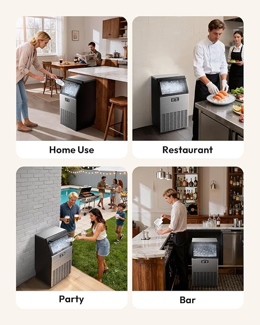 EUHOMY Commercial Ice Maker Machine - 100lbs Daily Production, 33lbs Ice Storage, Stainless Steel Freestanding & Under Counter Ice Maker, Ideal Ice Maker for Home/Bar/Restaurant/Outdoor Activities