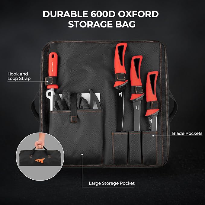 KastKing Intimidator Fillet Knife Set, Fishing Gifts for Men, 8-Piece | G4116 German Stainless-Steel Blades, Ergo Non-Slip Handle, Corrosion-Resistant, Complete Fillet Knife Set