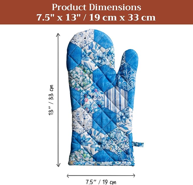 Maison d'Hermine Oven Gloves 100% Cotton Oven Mitt (7" x 13", Pack of 1) | With Loop Heat Resistant BBQ Cooking Gloves Baking Grilling Kitchen Handling Hot Pans Spring Summer - Summer Blues