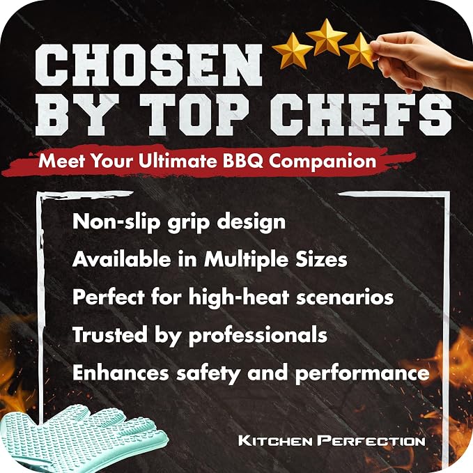 KITCHEN PERFECTION Silicone Smoker BBQ Gloves - Heat Resistant Oven Mitts | Waterproof, 5-Finger Design For A Better Grip, for Pitmasters, Meat Smoking, Grilling, Cooking, Frying Turkey | Grill Gift