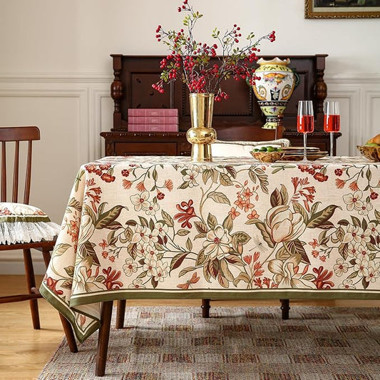 ISAENNE Designer Bohemian Linen Long Tablecloth Rectangle,Colorful Floral Pattern Table Cloth,Wrinkle Resistant Decorative Tablecloths for Dining Thanksgiving Kitchen Party,63"*102"-Grace A