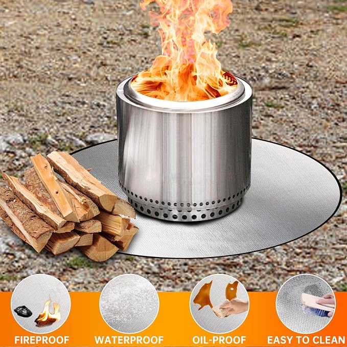 DocSafe 36" Round Fire Pit Mat for Solo Stove Bonfire,4-Layer Double-Sided Fireproof Heat Insulated Under Grill Mat Protector for Deck,Patio,BBQ,Oil-Proof and Reusable and Waterproof,Black＆Silver