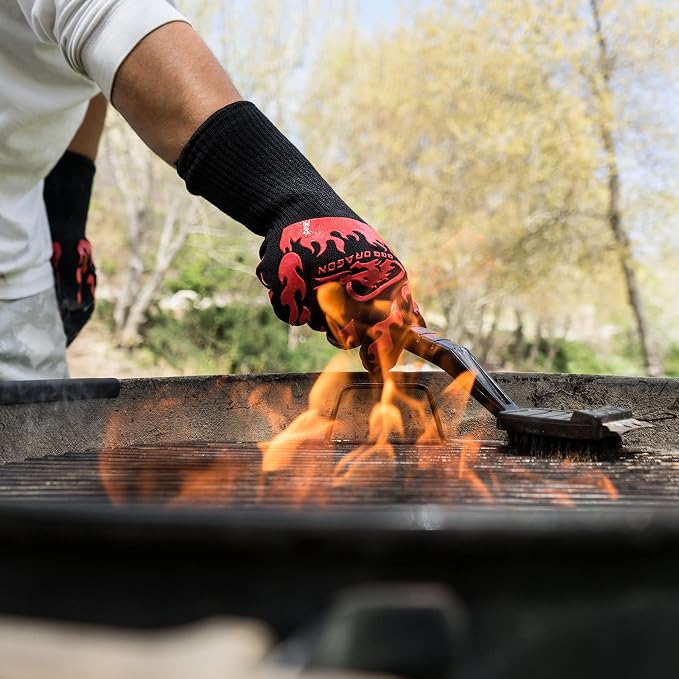 BBQ Dragon Heat Resistant Gloves - High Heat Gloves for Cooking, BBQ, Grilling, and Baking - Non-Slip Oven & Heat Proof - Certified Heat Protection for Outdoor Grill & Kitchen Safety