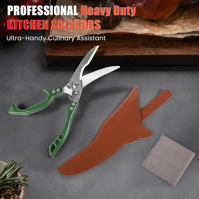 ANDONG Heavy Duty Poultry Shears, All-Purpose Kitchen Scissors for Food, Spatchcock Shears, Green