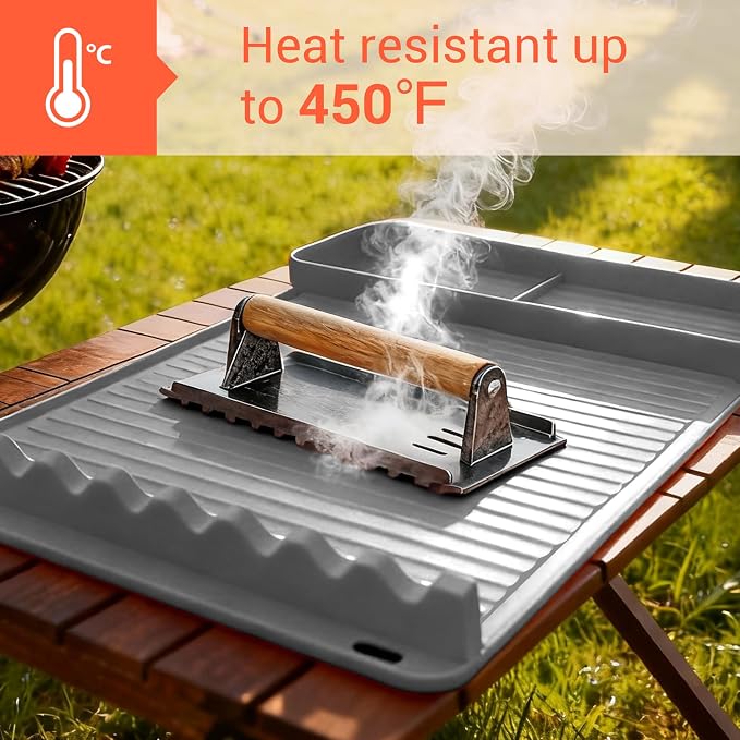 Heat Resistant Silicone Grill Mat for Blackstone - 2Pack 16x11.5'' Non-Slip BBQ Tool Mat, Outdoor Cooking Camping & Tailgating, for Men Grilling（Grey）