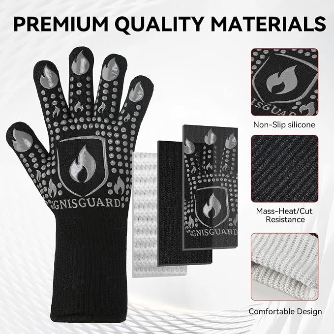 BBQ & Grill Gloves, Oven Gloves, 1472°F Silicone Oven Mitts Heat Resistant Grilling Gloves Fireproof Non-Slip for Barbecue Cooking Baking Smoking, 1-Pair (Gray, Medium)