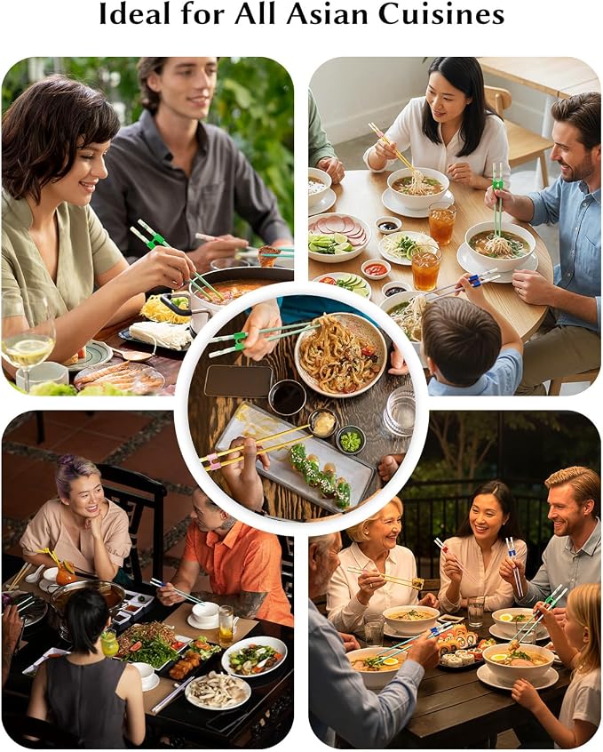 10 Pairs Reusable Training Chopsticks for Beginner, 9.45 Inch Fiberglass Chop sticks Helper, Japanese Chopsticks Dishwasher Safe, Non-Slip, Easy to Use