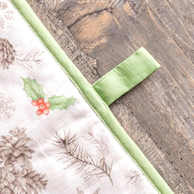 Maison d' Hermine Double Oven Mitts 100% Cotton Double Oven Glove (7"x35") | Heat Resistant BBQ Cooking Gloves with Loop Baking Kitchen Home Hotel Farmhouse Thanksgiving Christmas - Christmas Dew