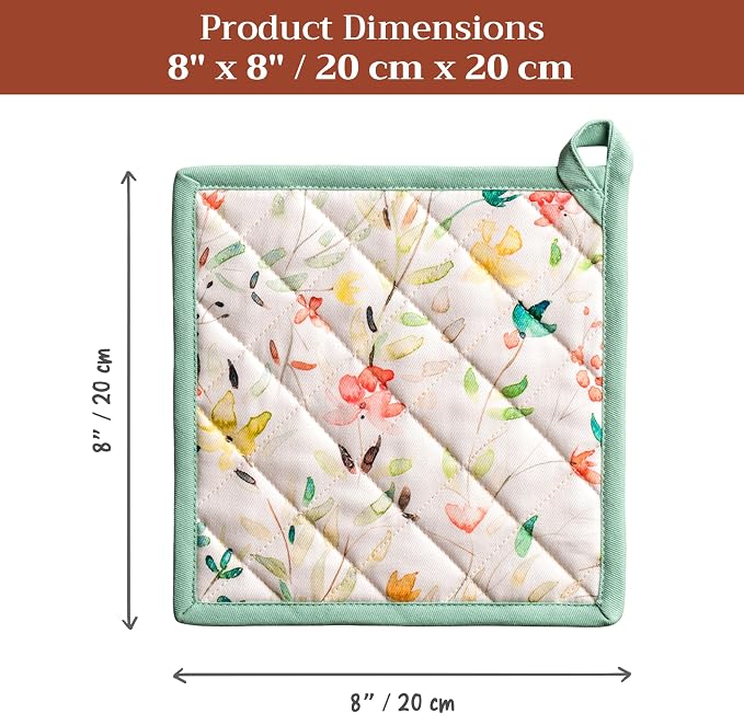 Maison d'Hermine Pot Holders 100% Cotton Heat Resistant Potholders 8" x 8" Hot Pads with Loop BBQ, Cooking, Baking, Grilling, Kitchen, Handling Hot Pans Spring/Summer (Pack of 1, Colmar) | Heat Resistant Hot Pads with Loop BBQ Cooking Baking Farmhouse ...