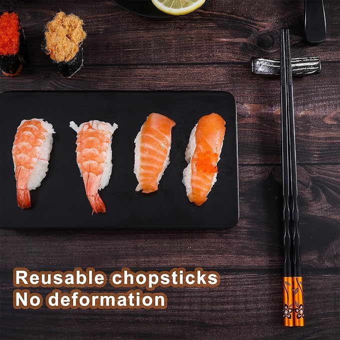 Fiberglass Chopsticks Series - Japanese Non-Slip Chopstick, Reusable Chop Sticks Dishwasher Safe, 5 Pairs, Gift Set, 9.9 Inches, Spring Flower