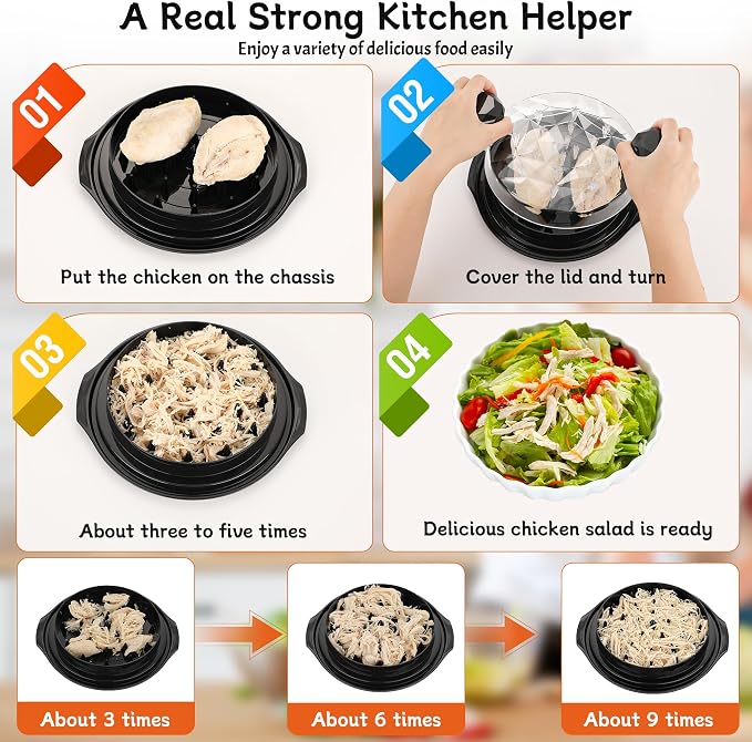 Chicken Shredder Tool Twist Large Meat Shredder for Chicken Breast, Pork | Pro Visible Shredder with Twist, Non-Slip Base, Ergonomic Handle, BPA-Free Food-Safe, Brush, Kitchen Gadget.