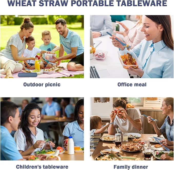 Large Reusable Travel Utensils Set with Case, Plastic Set for Adults Travel Picnic Camping, Portable Flatware Cutlery Set with Chopsticks for Daily Use(Dark Blue)