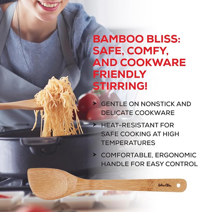 Helen's Asian Kitchen Bamboo Stir Fry Spatula, 13-Inch, Wok Cooking Tool For Stirring, Mixing, Turning, And Serving