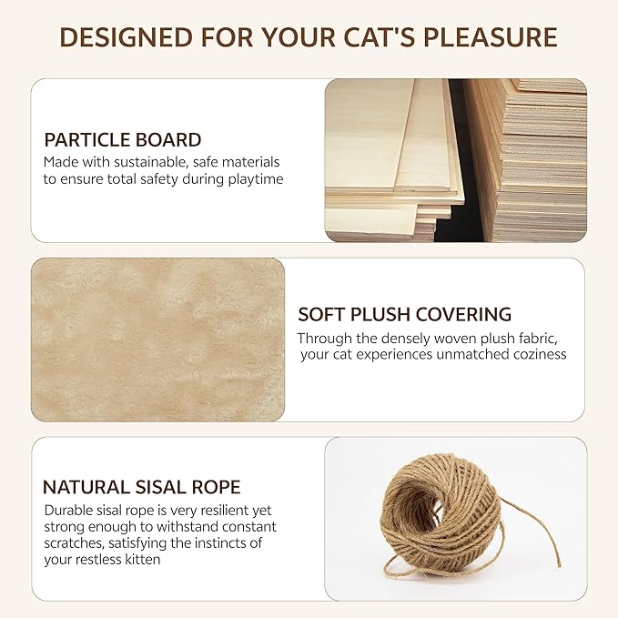 Cat Wall Furniture, 16 in 1 Cat Shelves w/Tunnel & Bridge, Beige | Wall Mounted Cats Shelf Set with Plush Fabric, Cat Climbing Wall Systems for 16 Inch Drywall, with Scratching Posts, Condos