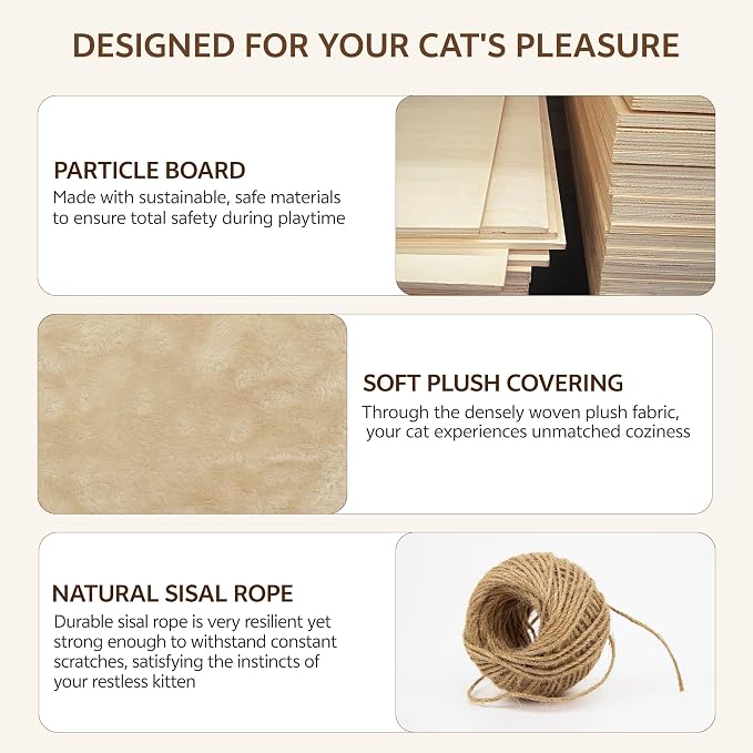 16-in-1 Cat Wall Shelves, Cat Furniture w/Tunnel & Bridge, Beige | Wall Mounted Cats Shelf Set with Plush Fabric, Cat Climbing Wall Systems for 16 Inch Drywall, with Scratching Posts, Condos