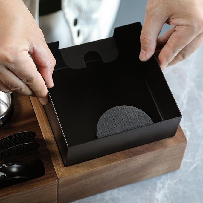 Wooden Espresso Knock Box Walnut Dump Bin for Coffee Grounds Disposal Durable, Shock-Absorbent Espresso Machine Accessories, Easy to Clean Tamper Station