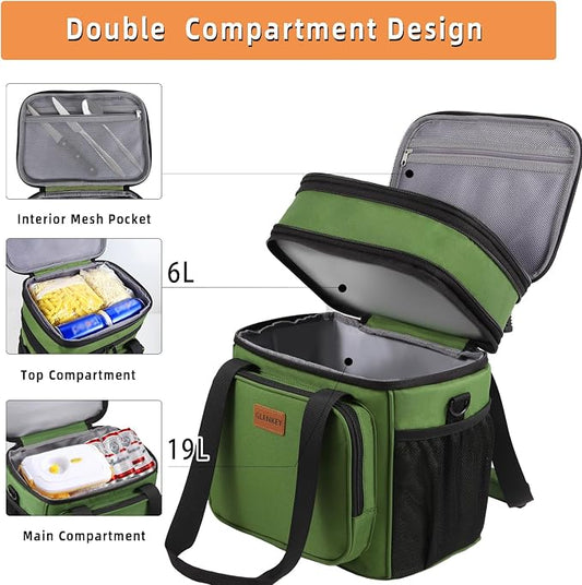 Expandable Lunch Box Cooler Bag - Insulated Soft Lunch Bag for Men Women - Large Lunchbox for Adults Work Camping Outdoor Travel Army Green 22L