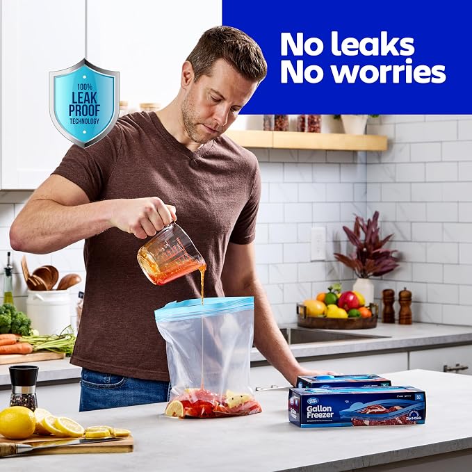 2 Gallon Storage Bags, Double Zipper Seal - 120 Count, (4 Packs of 30) Resealable Thick Plastic Food Storage Bag, BPA Free - Resealable Containers for Lunch, Snacks, Meals