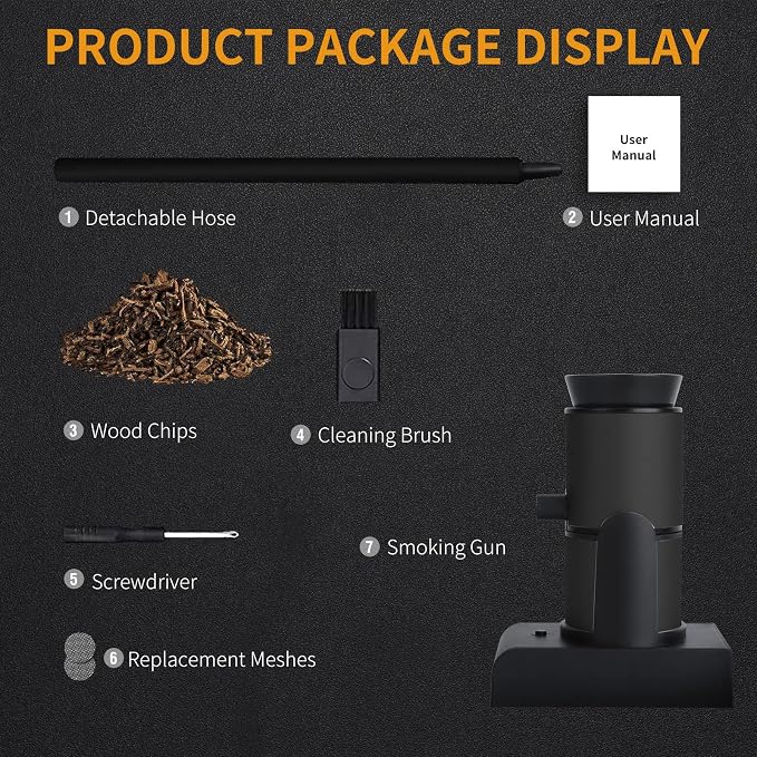 BORUiT SK305 Smoking Gun, Portable Handheld Smoke Infuser,Cocktail Smoker, Food Smoker Kit for Any Meat Cocktail Cheese BBQ Steak Beef, Sausage, Vegetable Salad,Drinks,Smoking Accessories (Black)