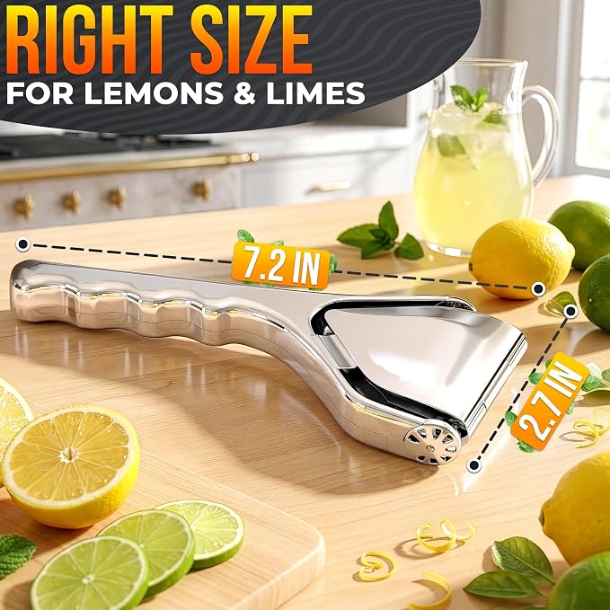 Lemon Squeezer Stainless Steel, Heavy Duty Flat Fold Citrus Juicer | Lime Squeezer Presses Lemons and Oranges to the Last Drop for Prep - Manual, Rust-Resistant, Easy to Clean, Dishwasher-Safe