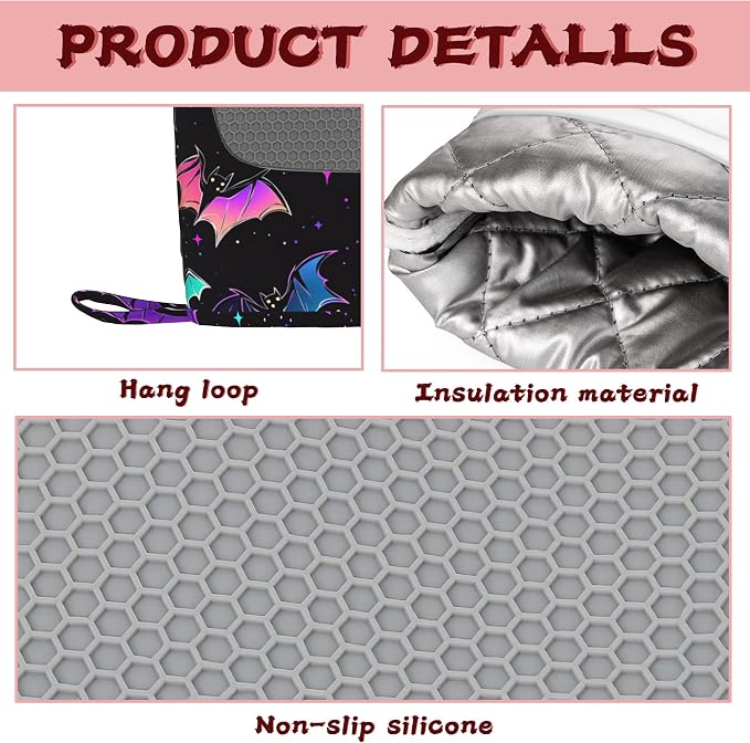 Magic Bat Heat-Resistant Silicone Oven Mitts and Pot Holders,Long Oven Gloves with Non-Slip Grip for Cooking, Baking, Grilling,BBQ