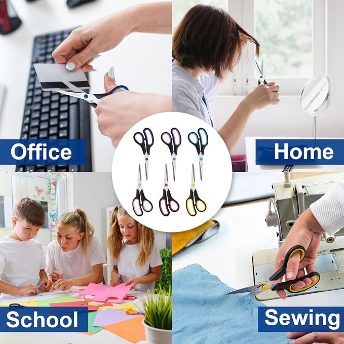 6PCS 8" Scissors,Sharp Stainless Steel All Purpose for Office School Crafts | Right/Left Handed, Comfort Grip Scissors for Office Desk Accessories Sewing Fabric Home Craft School Teacher/Class Supplies