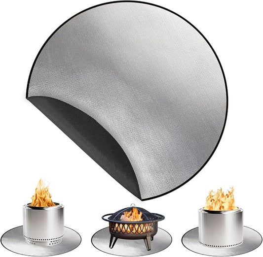 DocSafe 36" Round Fire Pit Mat for Solo Stove Bonfire,4-Layer Double-Sided Fireproof Heat Insulated Under Grill Mat Protector for Deck,Patio,BBQ,Oil-Proof and Reusable and Waterproof,Black＆Silver