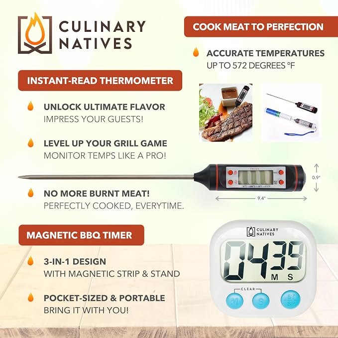 Ultimate 5-Piece BBQ Gift Kit | Smoker Gloves, Meat Claws, Instant-Read Thermometer, Timer & Brush | No.1 Heatproof Silicone Smoker Mitts & Pulled Pork Claws for Barbecue, Grilling, Smoking, Shredding