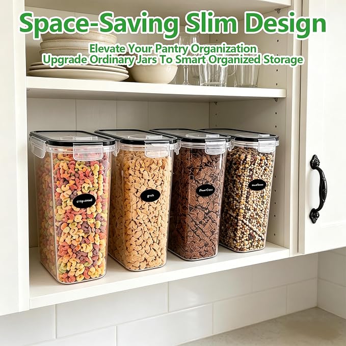 4pcs 4L Airtight Plastic Canisters, Kitchen Pantry Dry Food Storage | 4pk 4L airtight canisters, tight sealed lids lock out moisture. Premium plastic, stackable for all kitchen dry foods