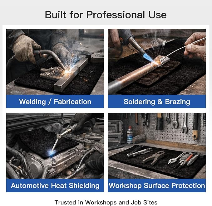 Fireproof Welding Blanket - 2 Pack 10x10 Inch, Matska Carbon Felt Soldering Mat & Pad, ASTM D6413 Certified 5mm Flame Retardant Fabric, Heat Shield for Brazing, Stove Wick, Black