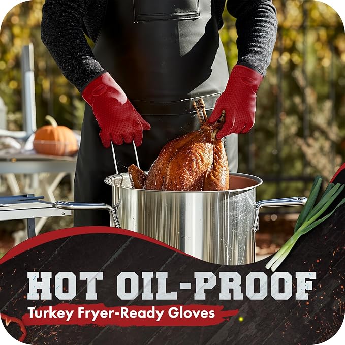 KITCHEN PERFECTION S Silicone Smoker BBQ Gloves - Heat Resistant Oven Mitts | Waterproof, 5-Finger Design For A Better Grip, for Pitmasters, Meat Smoking, Grilling, Cooking, Frying Turkey | Grill Gift