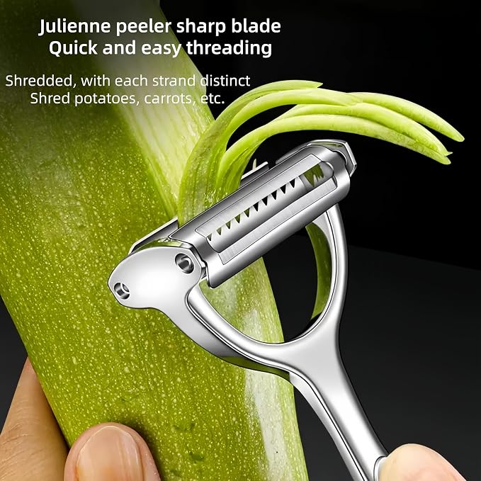 Multifunction Vegetable Peeler Julienne Peeler for Kitchen | stainless steel 2 in 1 julienne vegetable peeler for potato ，cabbage，carrot，cucumber，fruit