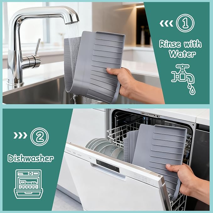 Silicone Sink Edge Protector Splash Guard, 20x4 Inch with Suction Cups & 5°Tilt, Cuttable for Kitchen Bathroom Countertops, Granite Quartz Surfaces (Gray)