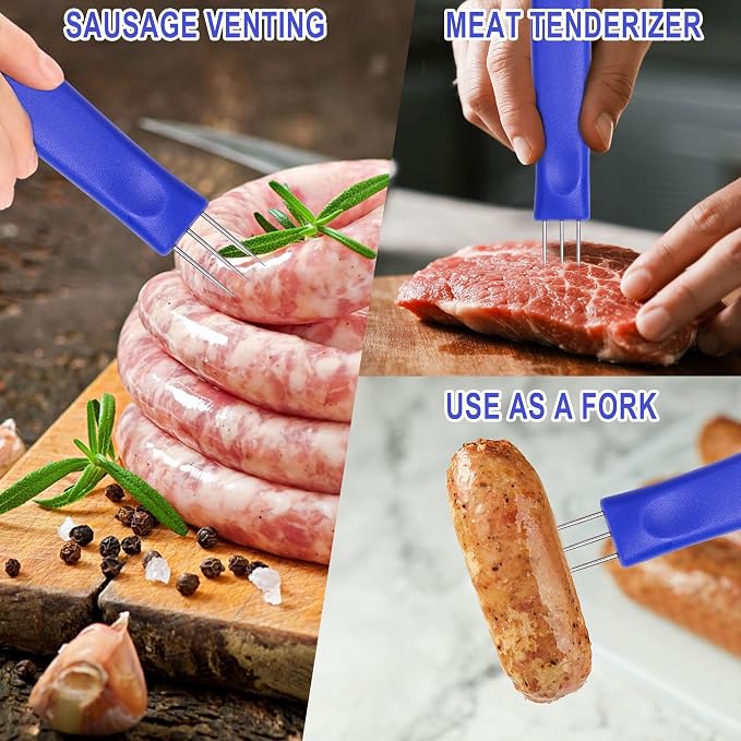Sausage Pricker Tool, 6.5" Stainless Steel Meat Needle | Prevents sausage bursting,Sturdy food-grade steel,Safe, non-slip handle,Comes with storage case,Great for fresh & smoked.