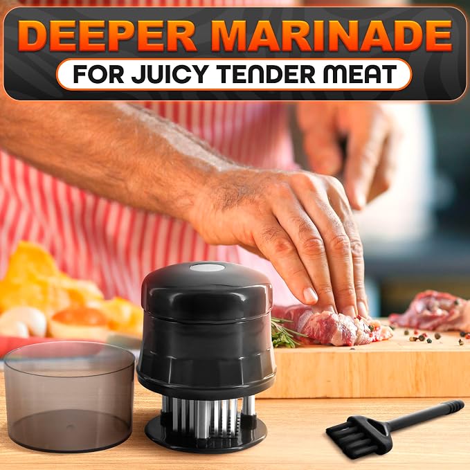 Meat Tenderizer Tool - Convenient Chicken Tenderizer Tool with 56 Sharp Stainless Steel Needle Blades, Safety Lock & Cleaning Brush, Dishwasher Safe - for Beef, Steak, Fish, Meat & Poultry Tenderizers | Blade Tenderizer for Meat with Safety Lock & Clea...