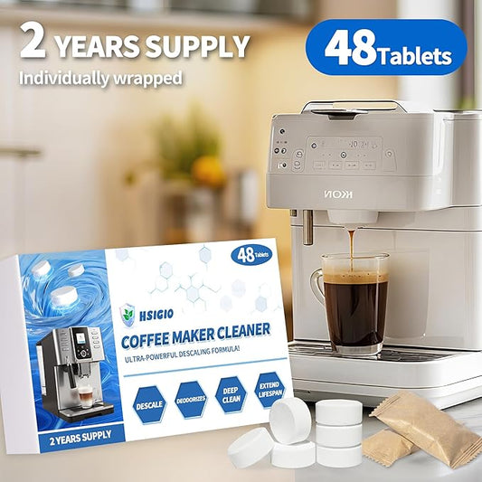 48 Pack Coffee Machine Descaler &Cleaner Tablets-2-Years Supply,Deep Cleans Limescale&Coffee Oils,Universal for Single-Serve Pod,Drip,Espresso Makers,Eliminates Odors&Residue-Free for Keurig Descaling