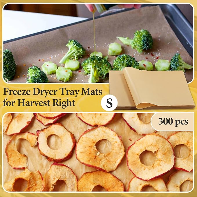 300 PCS Freeze Dryer Tray Mats for Harvest Right Dryer - Freeze Dryer Parchment Paper Set for Medium Trays - Non-Stick Baking Mats One-Off Parchment Paper Harvest Right Accessories (13" x 7")
