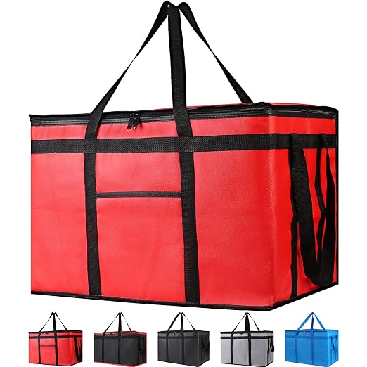 Bodaon Insulated Food Delivery Bag, Grocery Cooler Bag, Red, XXX-Large, 1Pk | Food Warmers for Parties, Catering Supplies for Rideshare, Thermal Bags for Cold and Hot Food Carrier, Pizza Delivery/Picnic