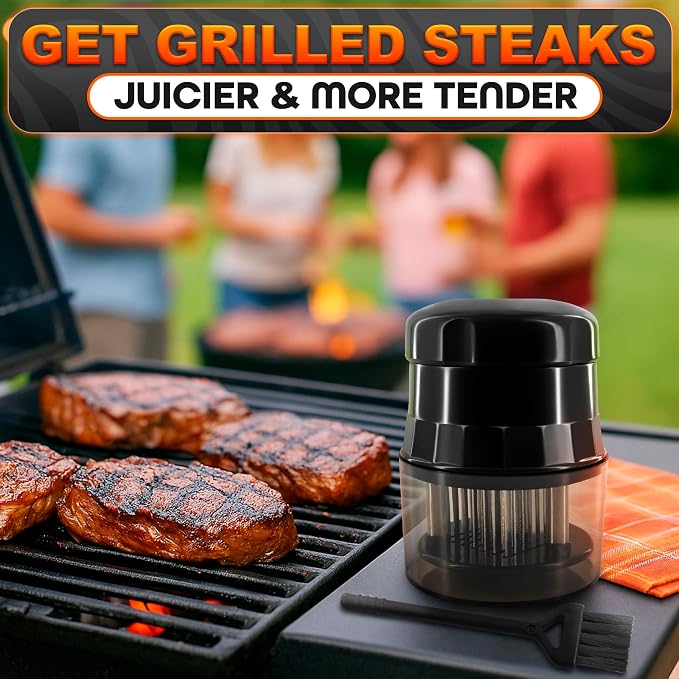 Meat Tenderizer Tool - Convenient Chicken Tenderizer Tool with 56 Sharp Stainless Steel Needle Blades, Safety Lock & Cleaning Brush, Dishwasher Safe - for Beef, Steak, Fish, Meat & Poultry Tenderizers | Blade Tenderizer for Meat with Safety Lock & Clea...